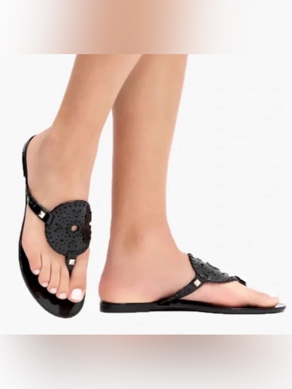 Jack Rogers Womens Georgica Sandal Size 7 Black Jelly Thong Slide Flip Flop Flat